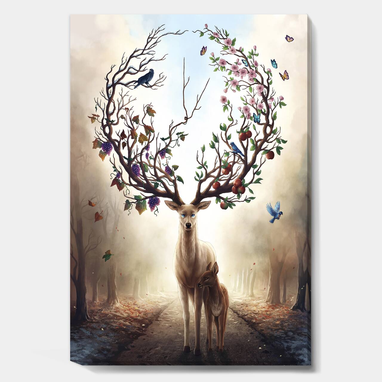 Designart - Deer With Blossoming Antlers - Cottage Canvas Wall Art